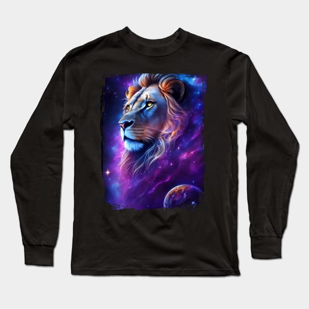 Lion on galaxy Long Sleeve T-Shirt by Tiago Augusto